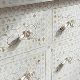 Mother of Pearl Inlay 7 Drawer Chest : Floral : White