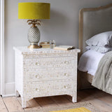 Mother of Pearl Inlay 3 Drawer Chest : Floral : White