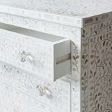 Mother of Pearl Inlay 3 Drawer Chest : Floral : White