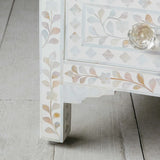 Mother of Pearl Inlay 7 Drawer Chest : Floral : White