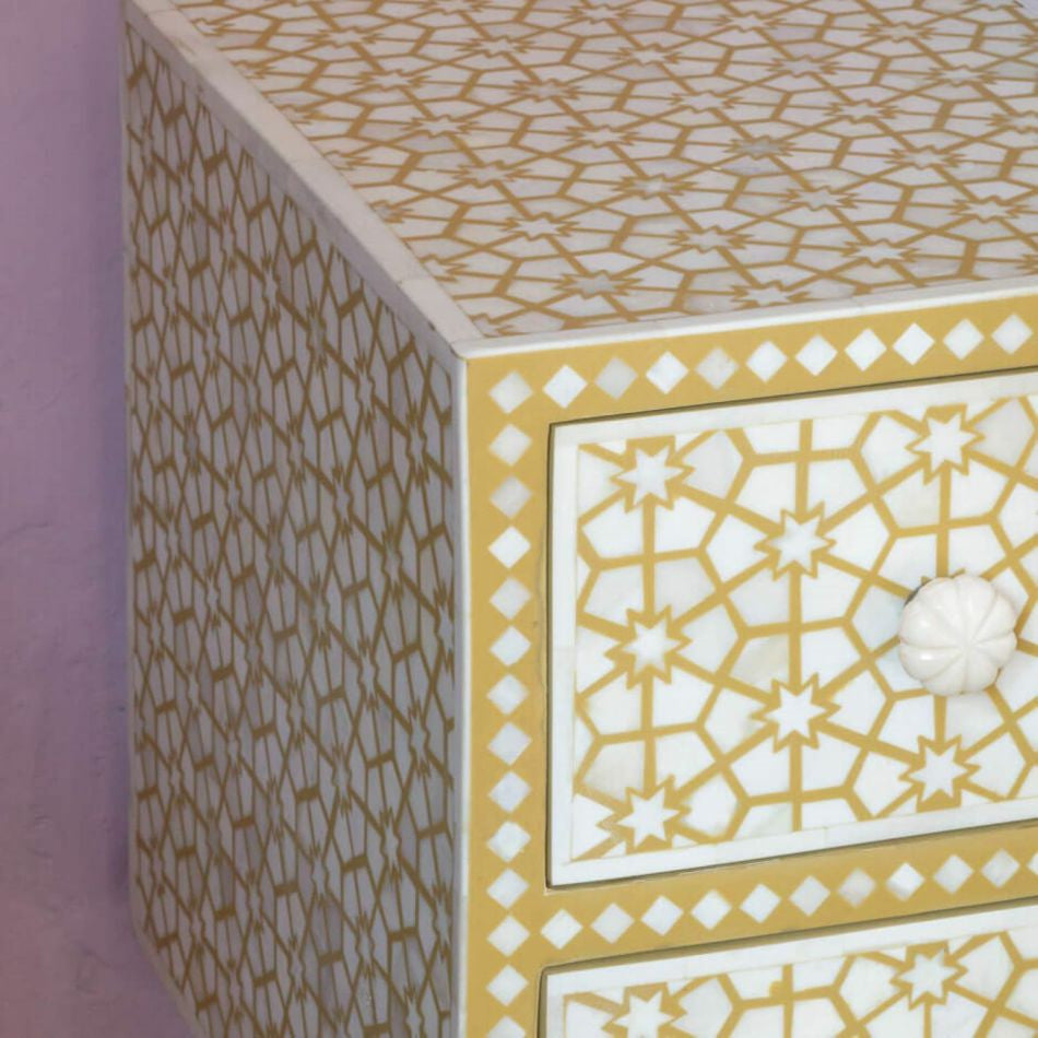 Bone Inlay Bedside Table : Web : Mustard