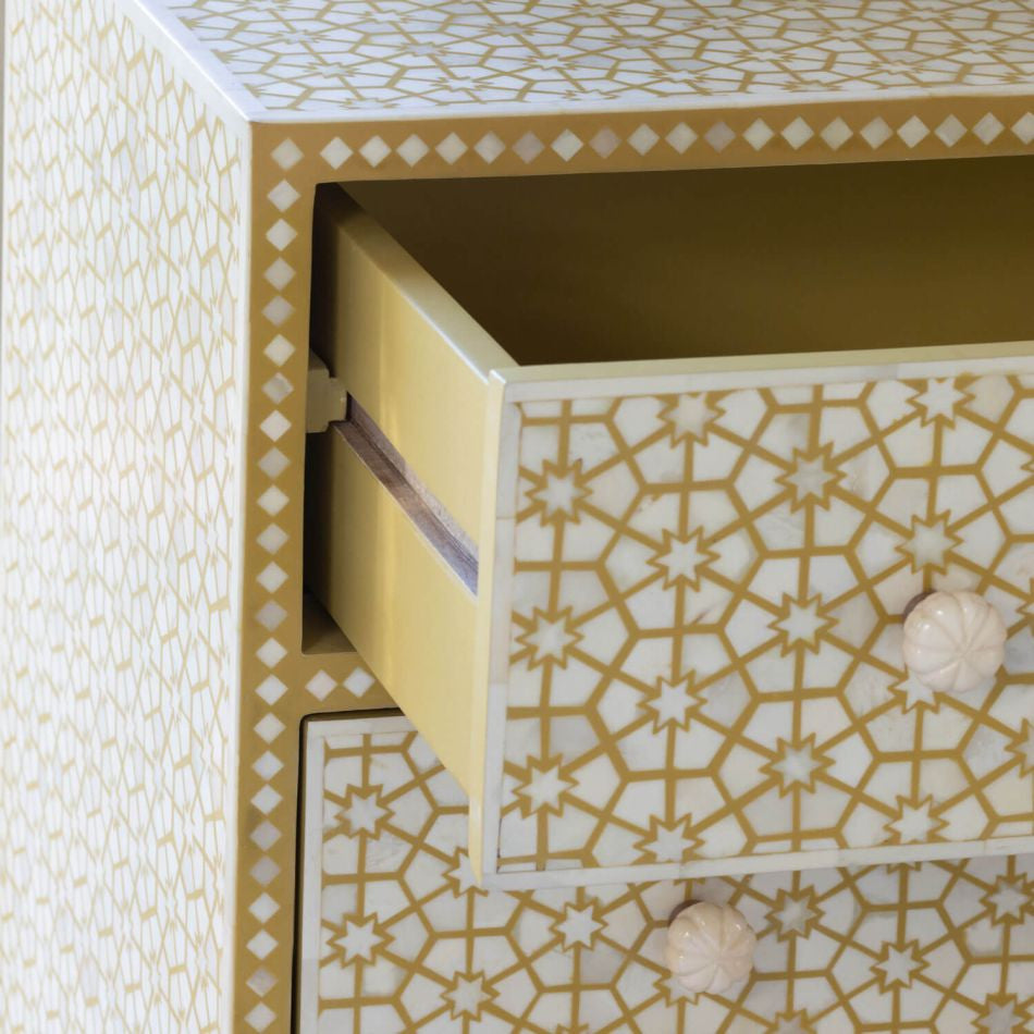 Bone Inlay Bedside Table : Web : Mustard