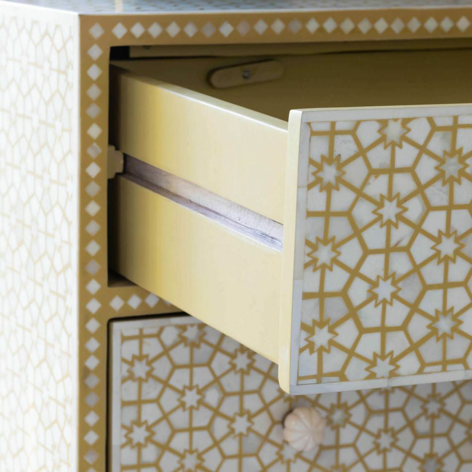 Bone Inlay Bedside Table : Web : Mustard