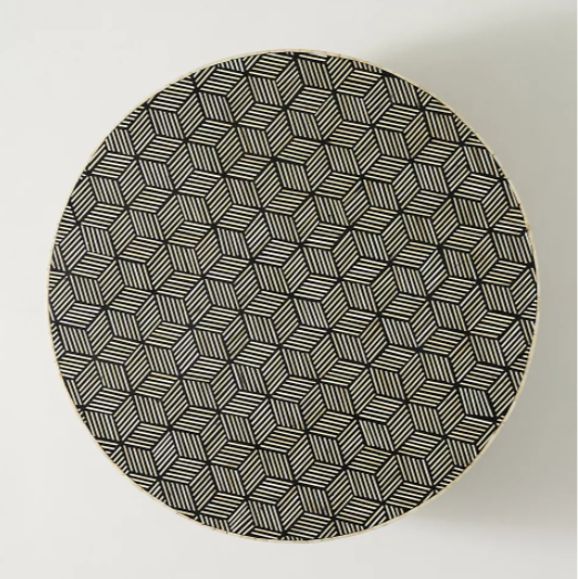 Bone Inlay Round Coffee Table : Criss Cross : Black