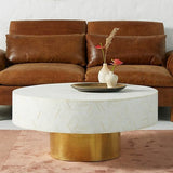 Bone Inlay Round Coffee Table : Criss Cross : White