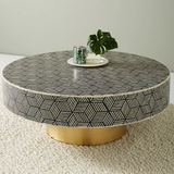 Bone Inlay Round Coffee Table : Criss Cross : Black