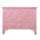 Bone Inlay 4 Drawer Chest : Floral : Pink
