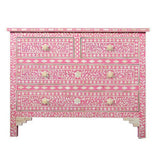 Bone Inlay 4 Drawer Chest : Floral : Pink
