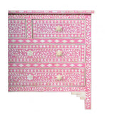Bone Inlay 4 Drawer Chest : Floral : Pink