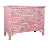 Bone Inlay 4 Drawer Chest : Floral : Pink