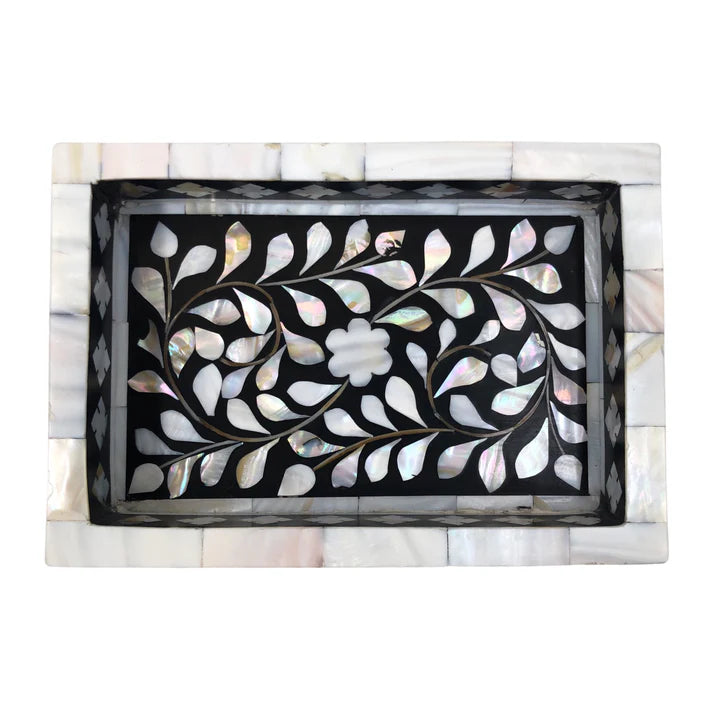 Mother of Pearl Inlay Mini Tray : Floral : Black