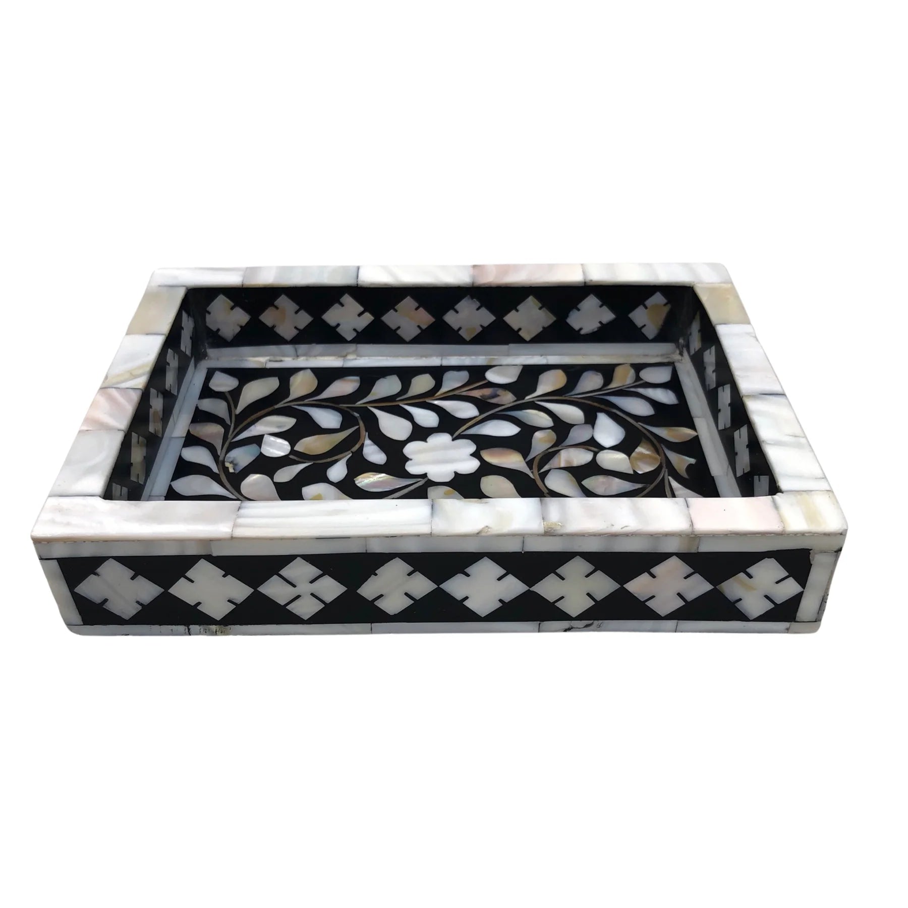 Mother of Pearl Inlay Mini Tray : Floral : Black