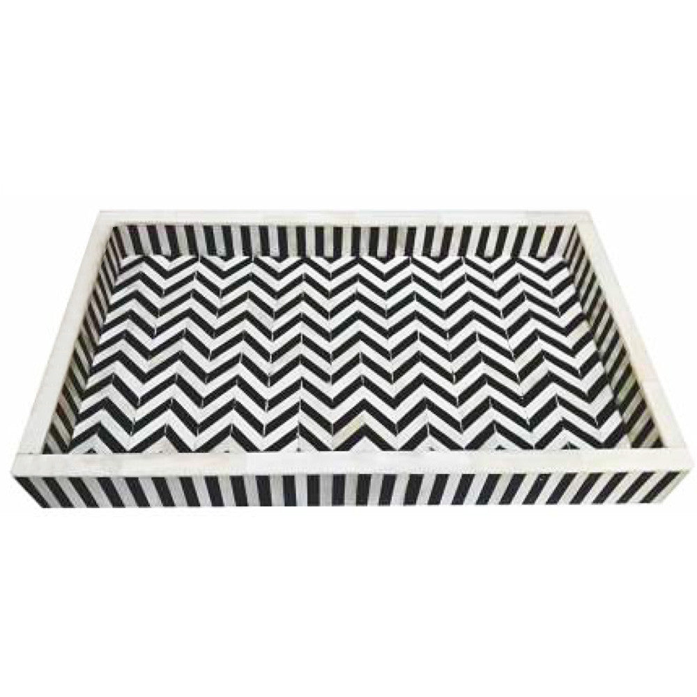 Bone Inlay Rectangular Tray : Zig Zag: Black