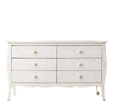 Bone Inlay French 6 Drawer Chest : Floral : White