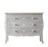 Bone Inlay French 3 Drawer Chest : Floral : Grey