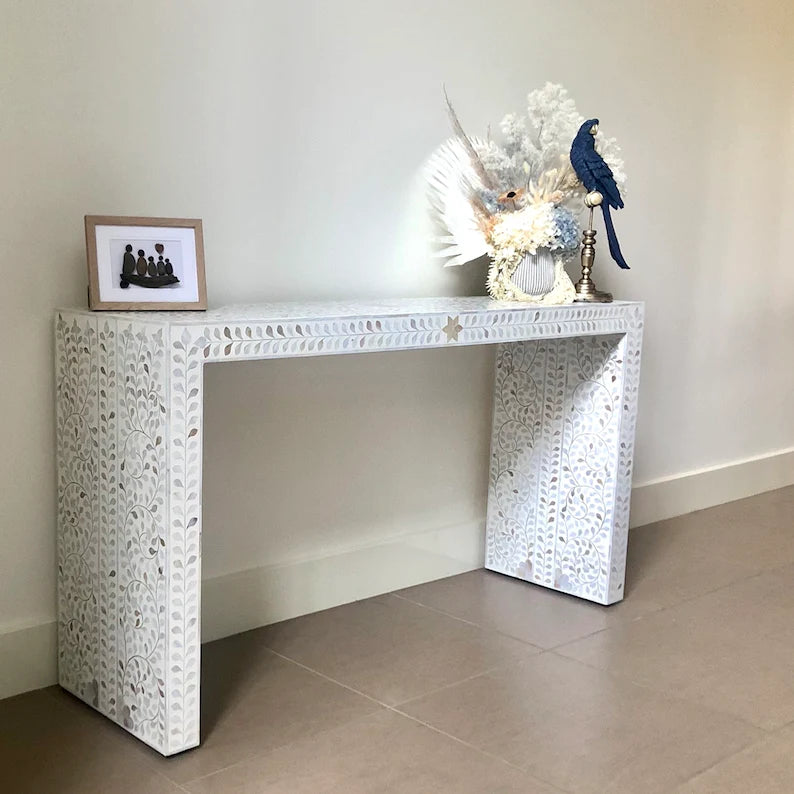 Bone Inlay Waterfall Console : Floral : White