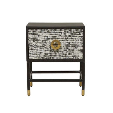 Bone Inlay 2 Drawer Bedside (with Metal Legs) : Dapple : Black