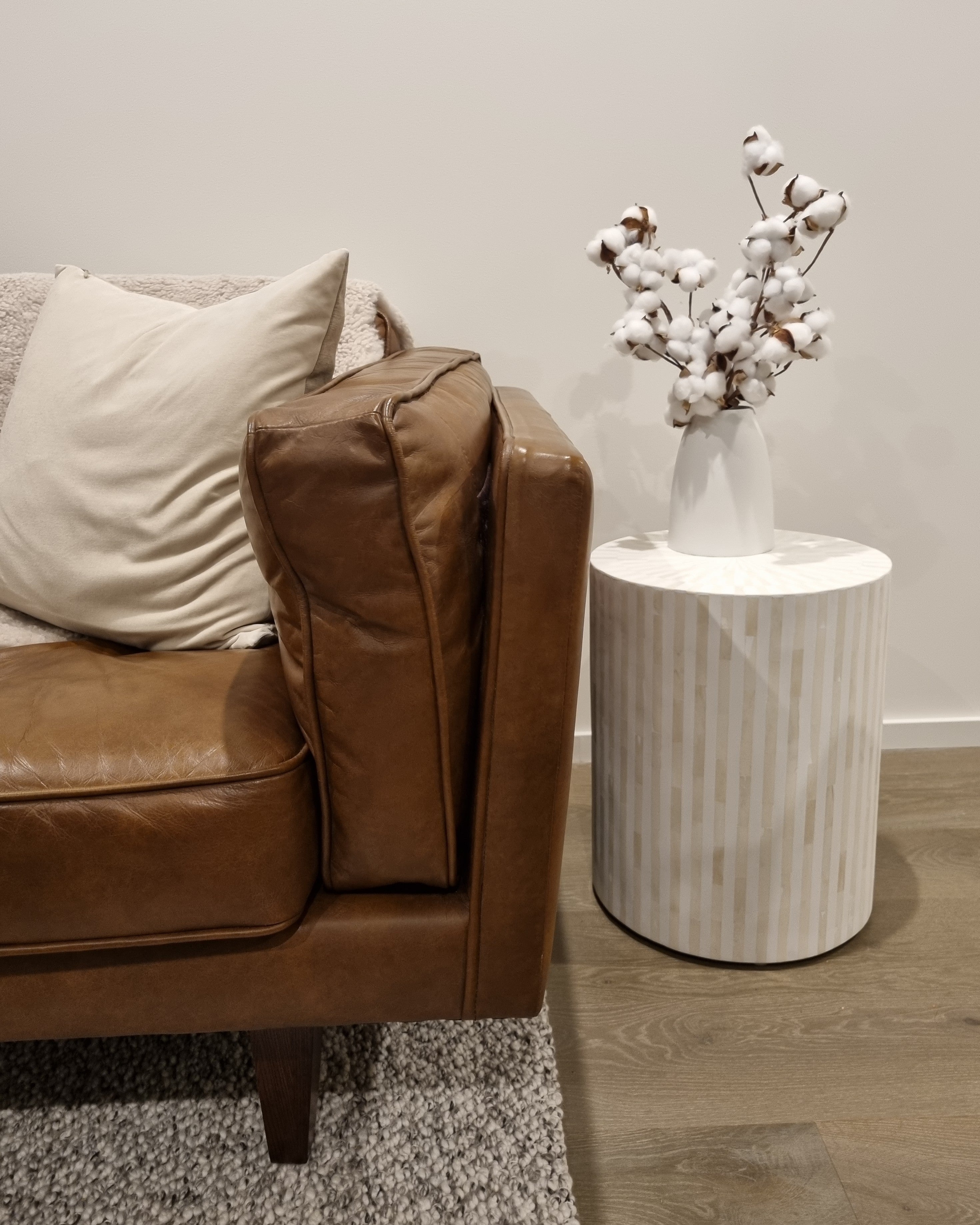 Bone Inlay Side Table : Stripe : White