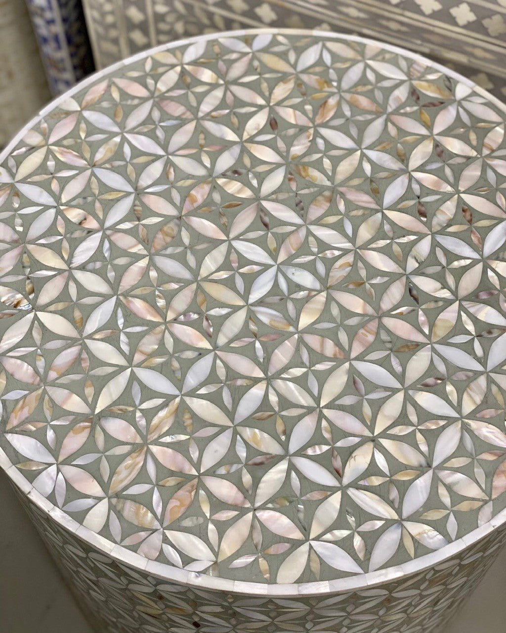 Mother of Pearl Inlay Side Table : Lady's Bedstraw : Grey