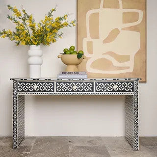 Bone Inlay Console with Ledge : Starburst : Black
