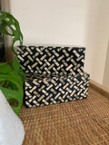 Bone Inlay Mid Size Box : Cross Weave : Brown