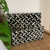 Bone Inlay Mid Size Box : Cross Weave : Brown