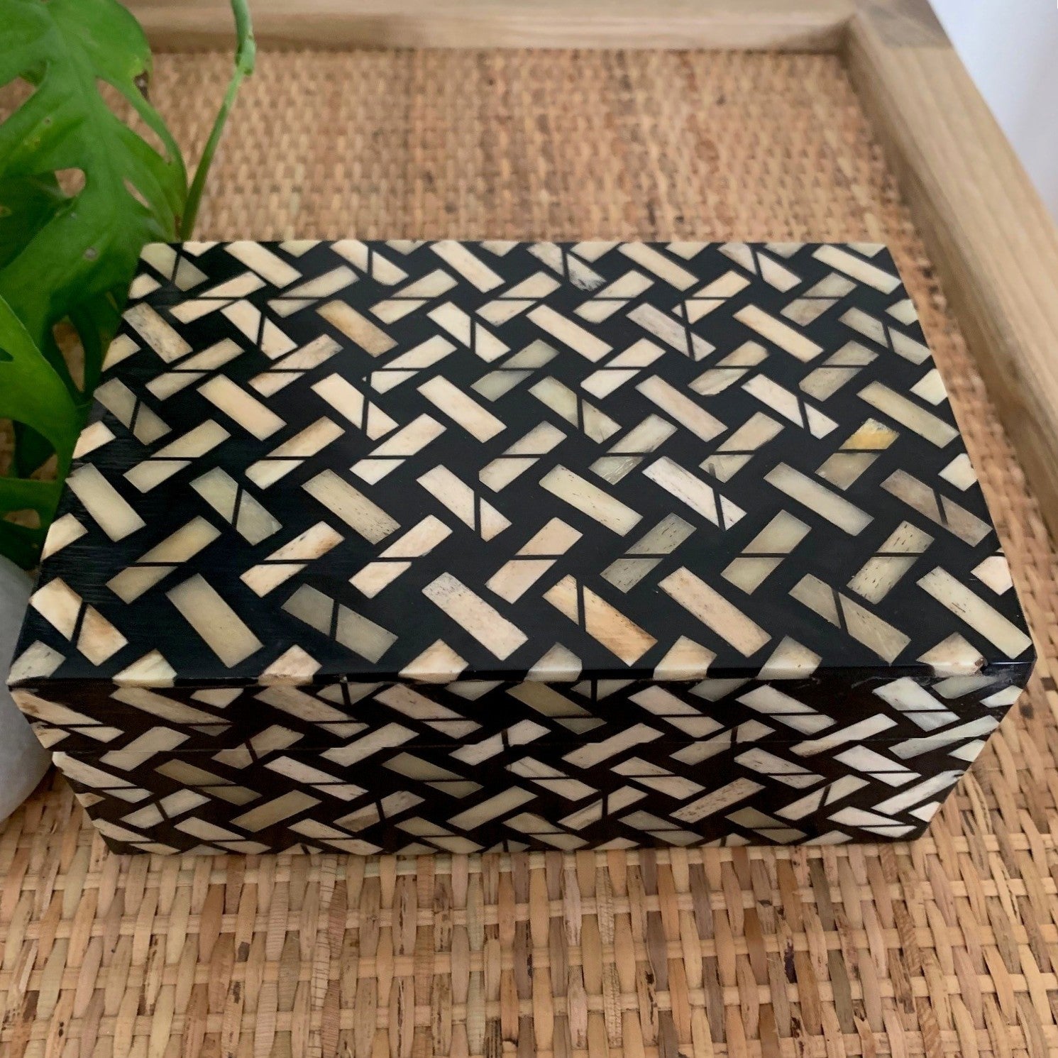 Bone Inlay Small Box : Cross Weave : Brown