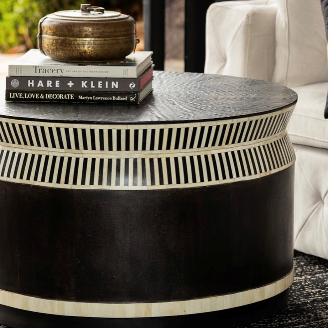 Bone Inlay Round Coffee Table : Charlston : Black