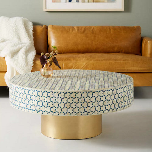 Bone Inlay Round Coffee Table : Tri-Square : Teal