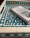 Bone Inlay Rectangular Tray : Floral : Teal