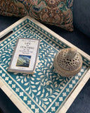 Bone Inlay Rectangular Tray : Floral : Teal