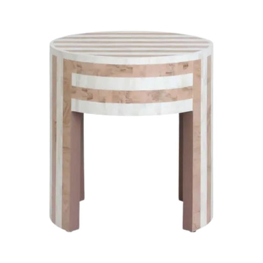 Bone Inlay Round Bedside Table : Natural