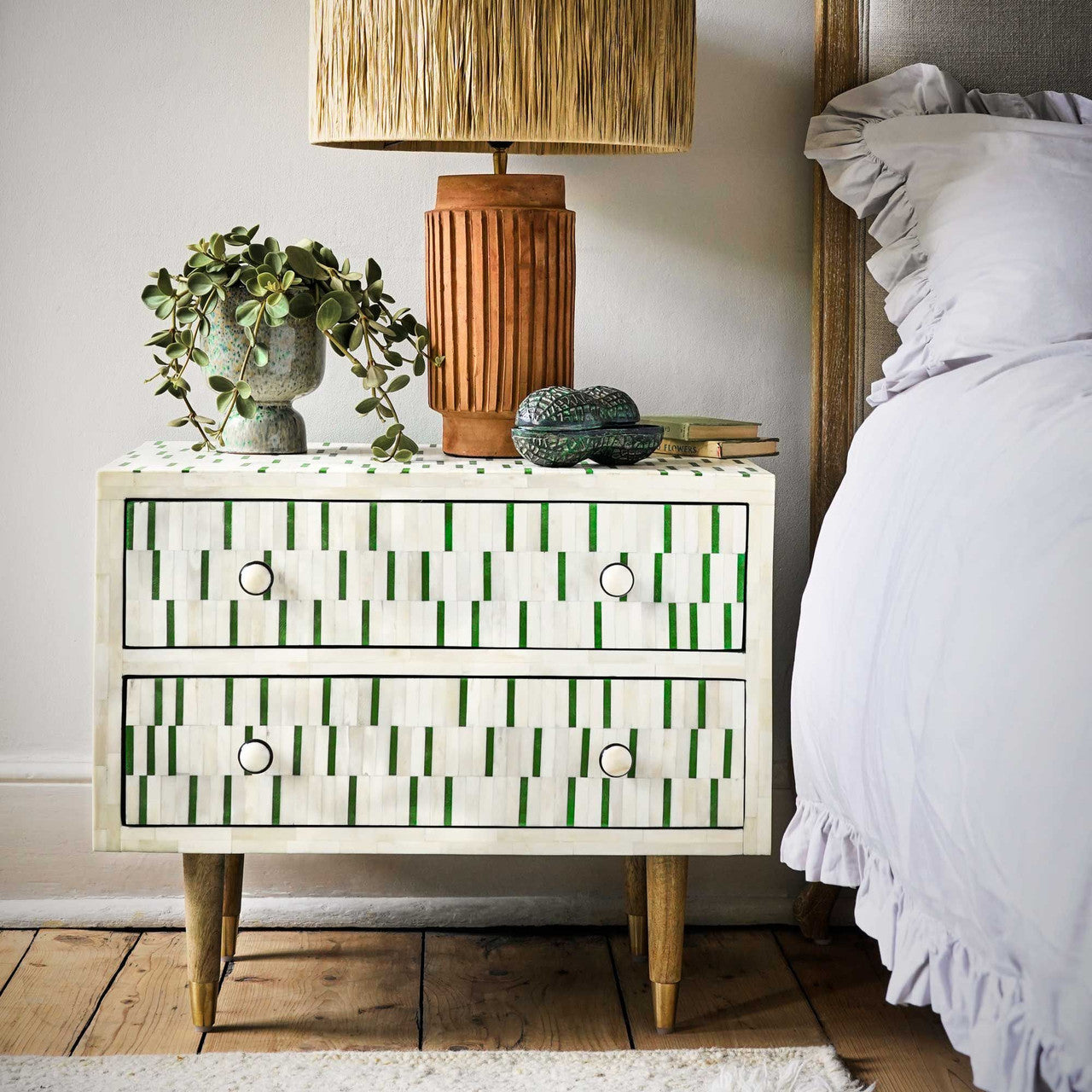Bone Inlay 2 Drawer Bedside : Morse : Green