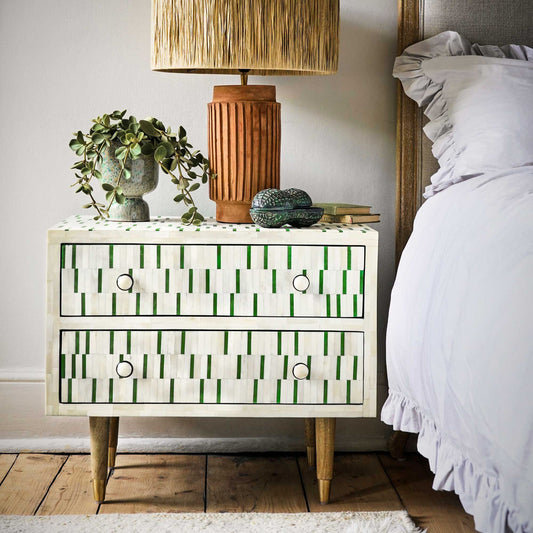Bone Inlay 2 Drawer Bedside : Morse : Green