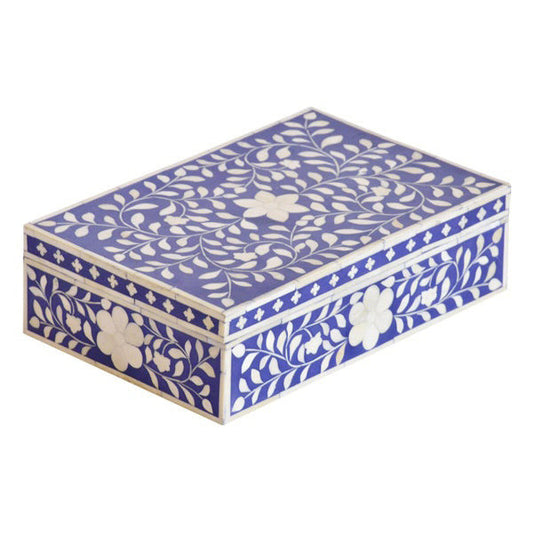 Bone Inlay Large Box : Floral : Indigo Blue