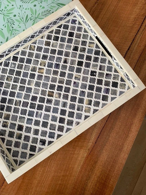 Bone Inlay Rectangular Tray : Moroccan : Grey