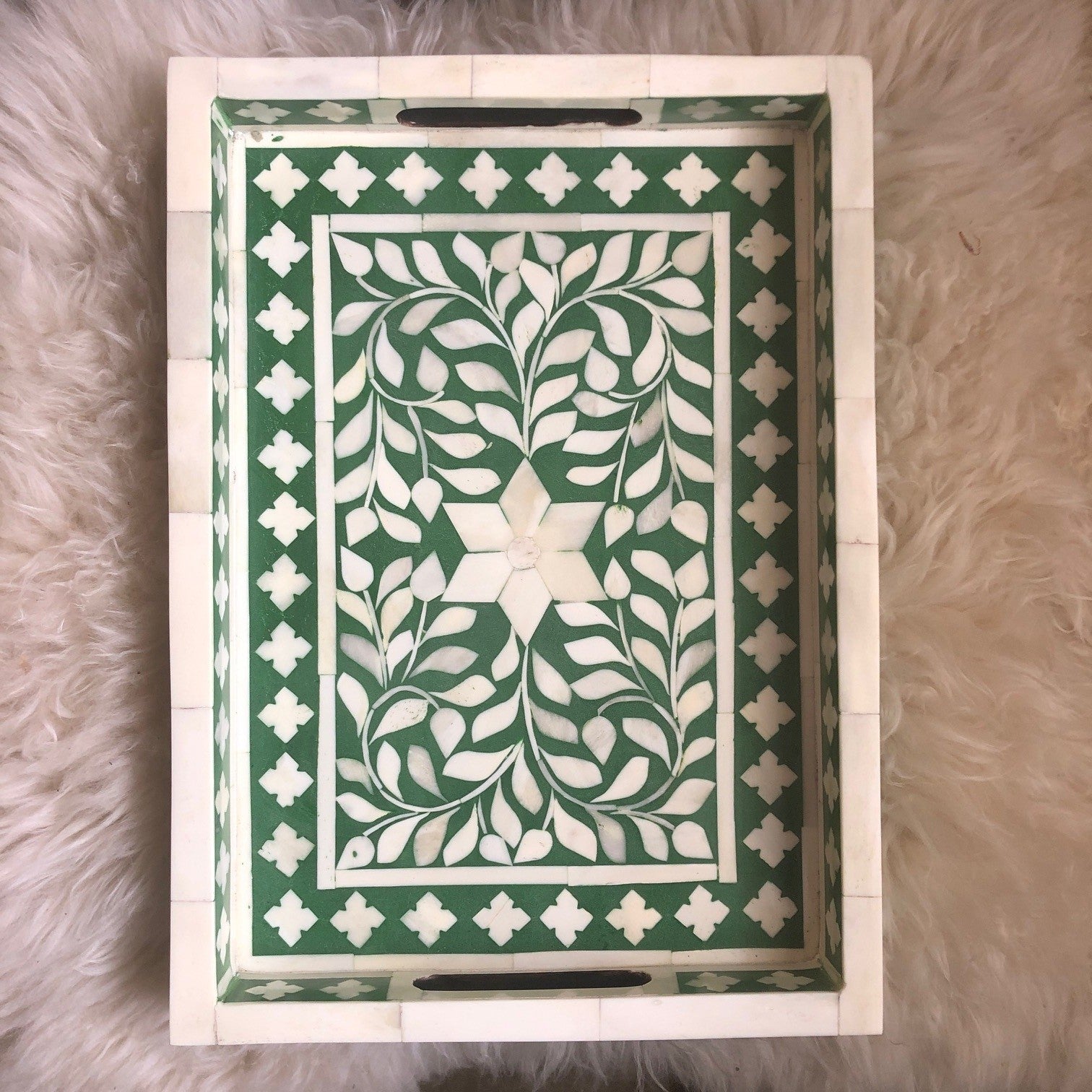 Bone Inlay Rectangular Tray : Floral : Hunter