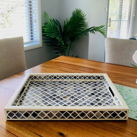Bone Inlay Rectangular Tray : Moroccan : Grey