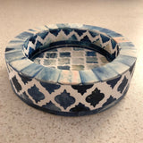 Dyed Bone Inlay Round Tray : Moroccan : Blue