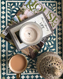 Bone Inlay Rectangular Tray : Floral : Teal