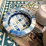 Dyed Bone Inlay Round Tray : Moroccan : Blue