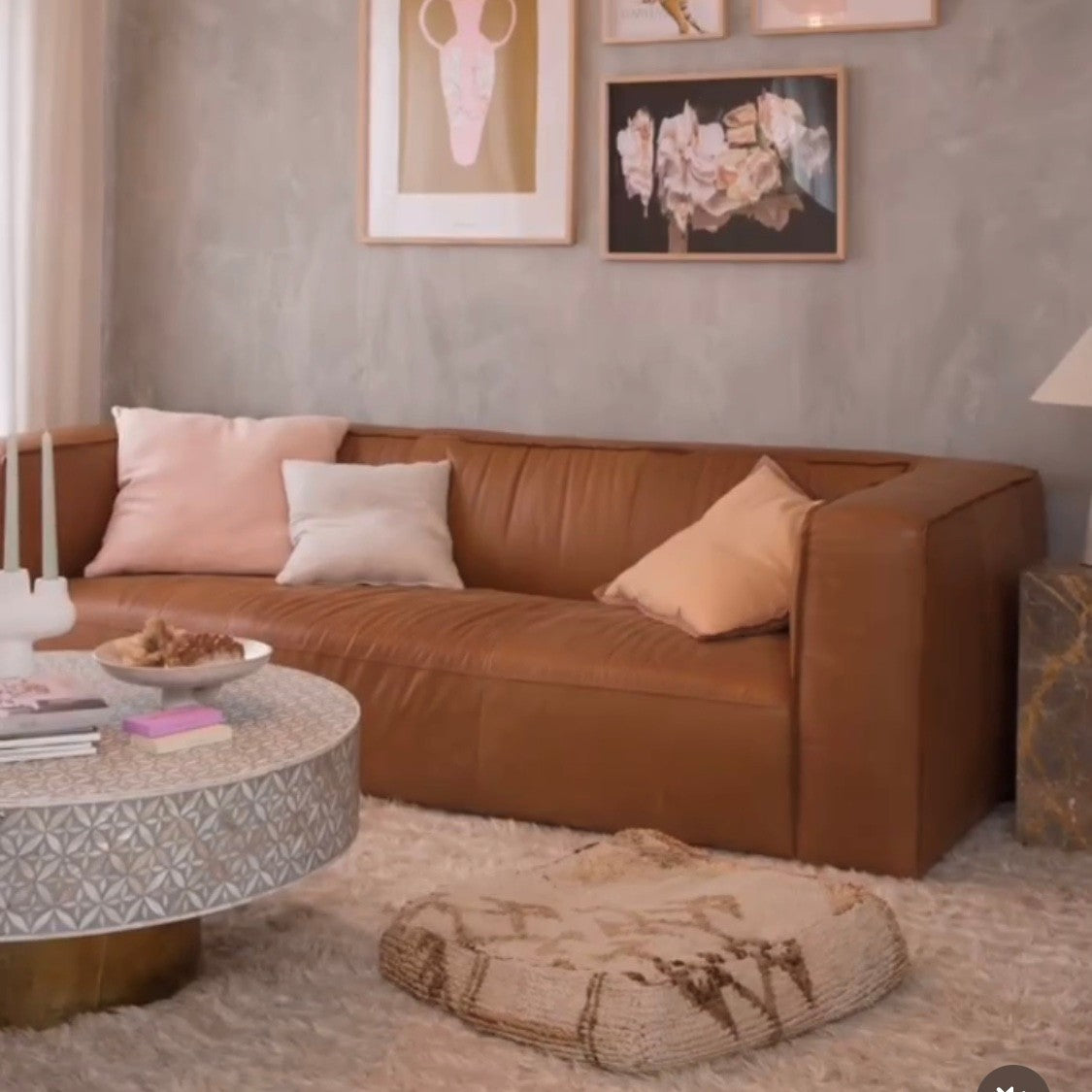 Mother of Pearl Inlay Round Coffee Table : Lady's Bedstraw : Grey