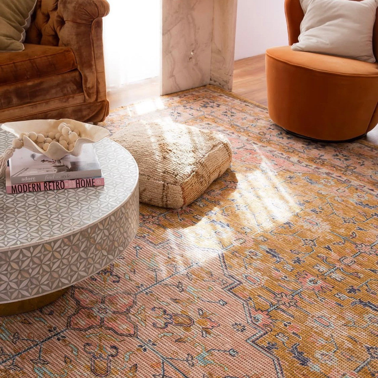 Mother of Pearl Inlay Round Coffee Table : Lady's Bedstraw : Grey