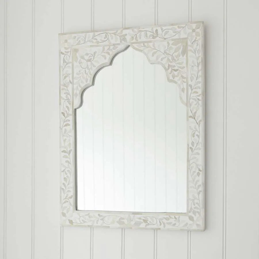 Bone Inlay Moghul Arch Mirror : Floral : Cream