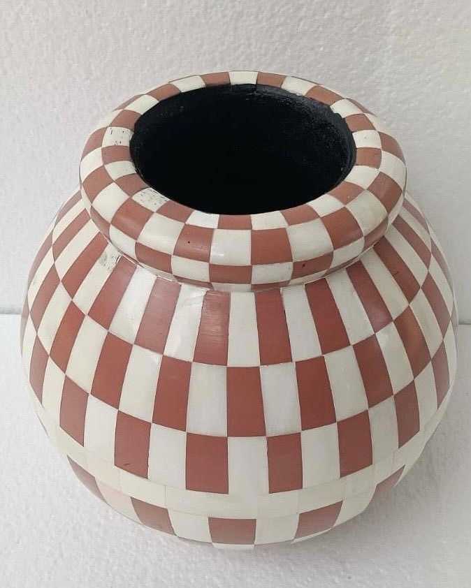 Bone Inlay Vase : Checkered : Clay