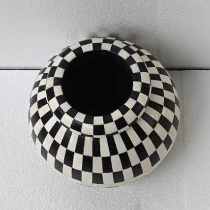Bone Inlay Vase : Checkered : Black