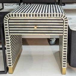 Bone Inlay Bedside Table : Stripe : Black