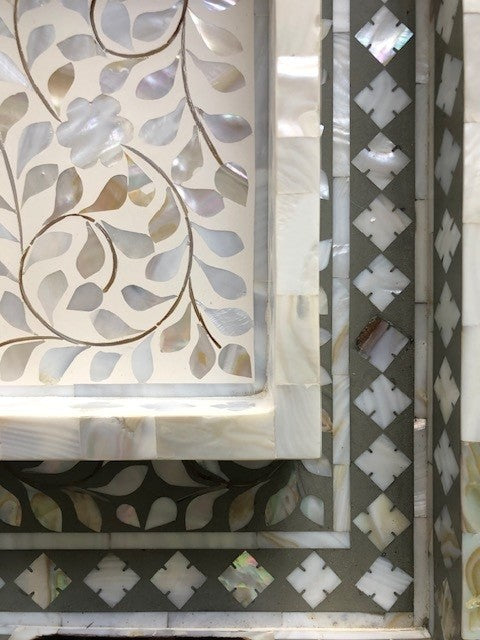 Mother of Pearl Inlay Mini Tray : Floral : White