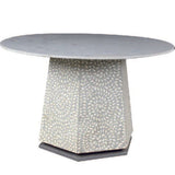 Bone Inlay Dining Table with Marble Top : Floral : Grey