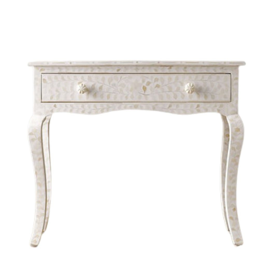 Bone Inlay French Desk : Floral : White